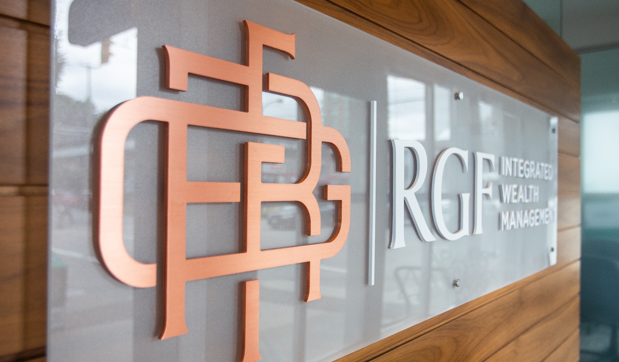 Rogers Group Financial Signage Design | Dossier Creative | Independent Wealth Management rebrand